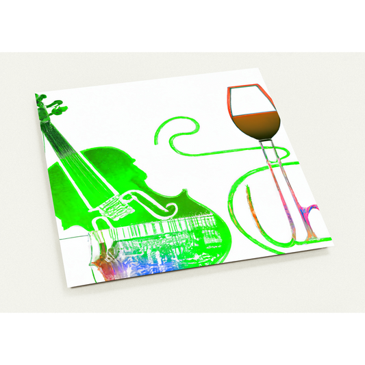Green Violin & Glass of Wine - Pack of 10 cards (2-sided, standard envelopes)