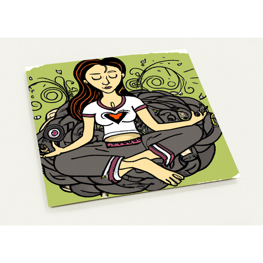 Meditation Girl with Read Heart - Pack of 10 cards (2-sided, standard envelopes)