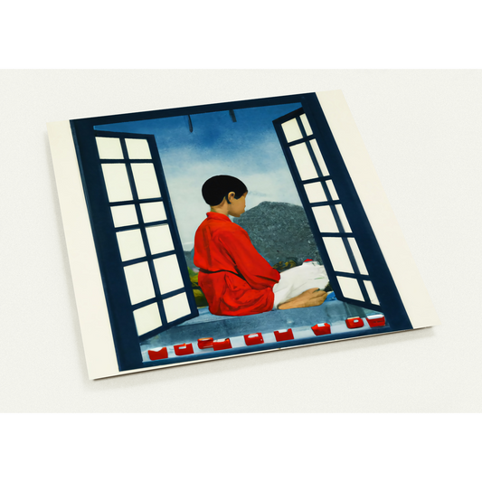 Meditation Boy in Red Suit - Pack of 10 cards (2-sided, standard envelopes)
